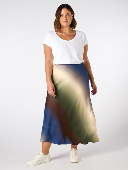 Ombre Print Midi Skirt