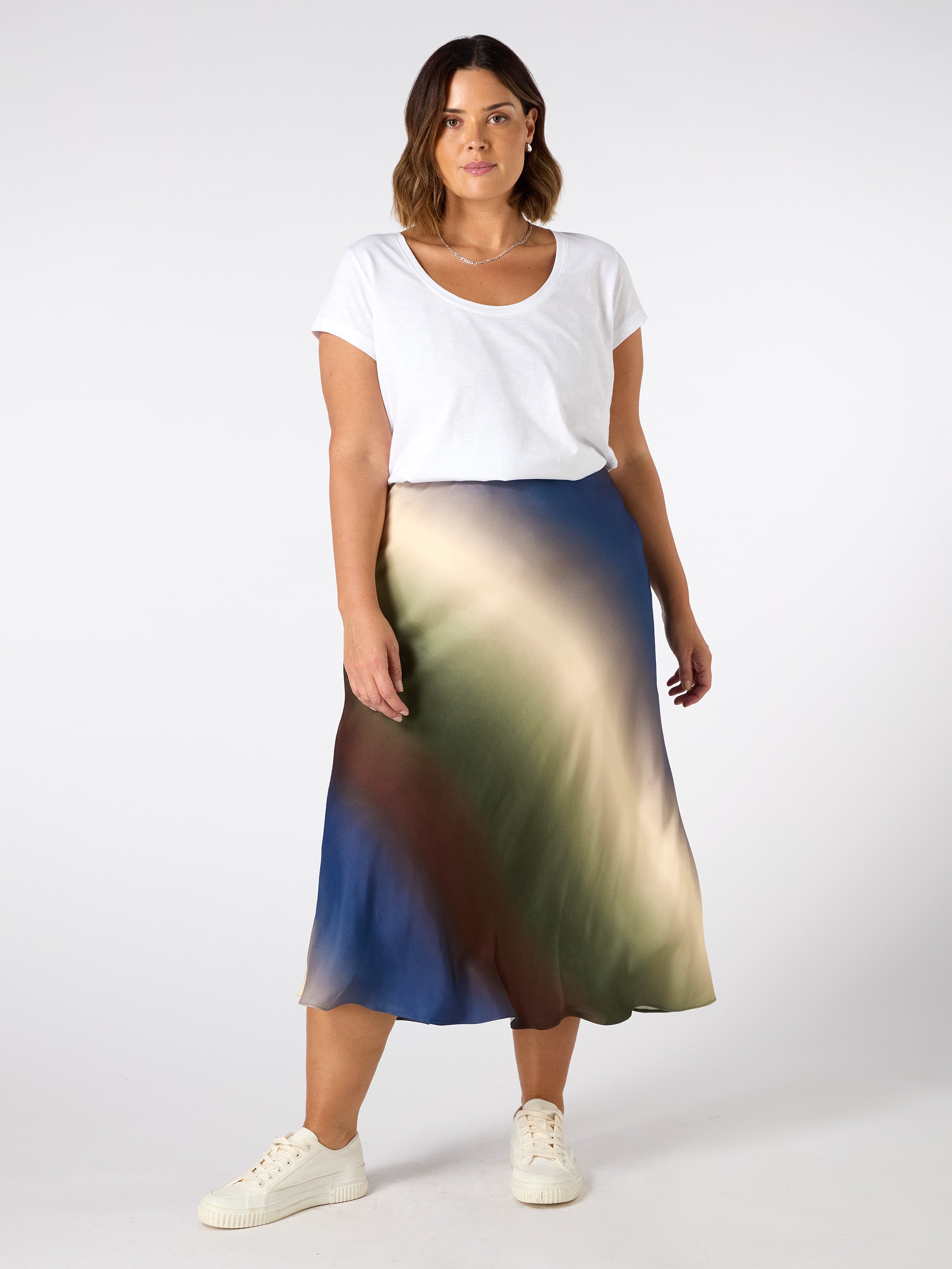 Ombre Print Midi Skirt