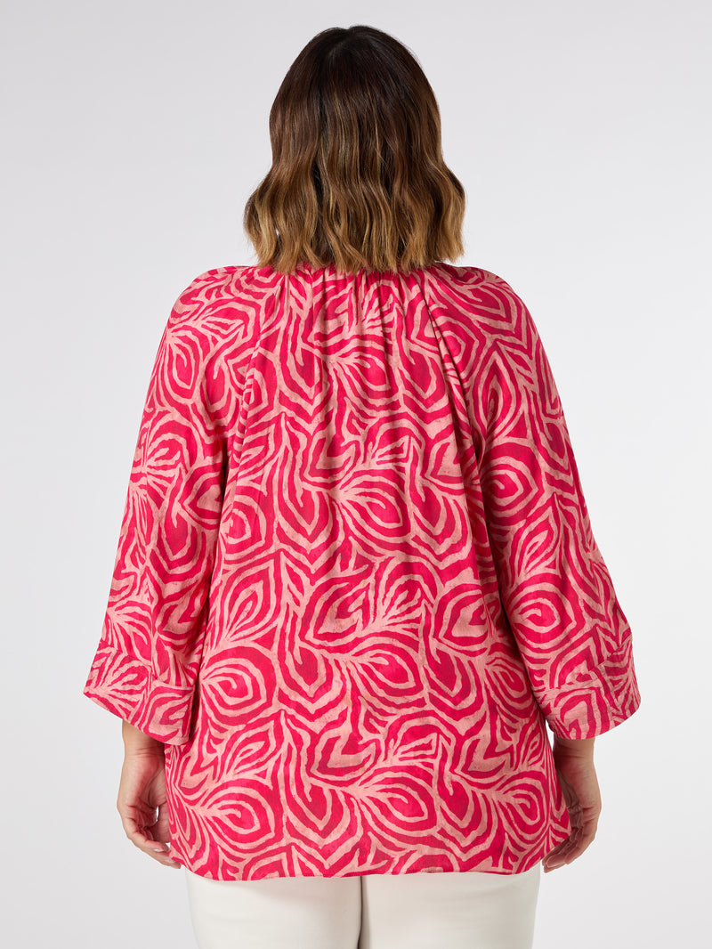 Pink Abstract Cropped Sleeve Blouse