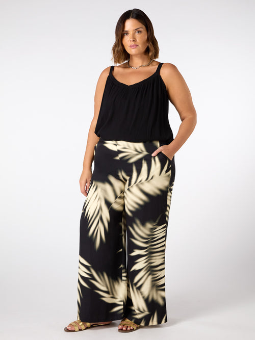 Leaf Print Wide Leg Pull On Trouser