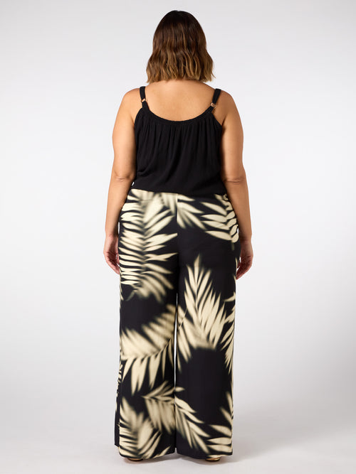 Leaf Print Wide Leg Pull On Trouser