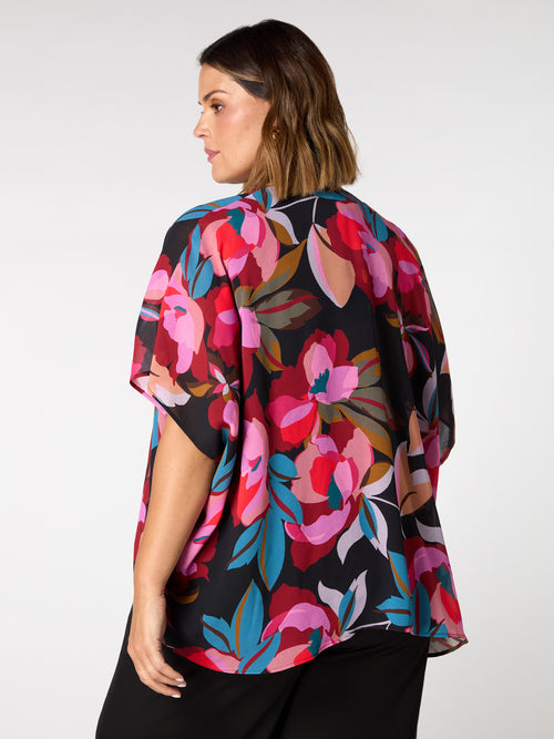 Graphic Floral Print Kimono