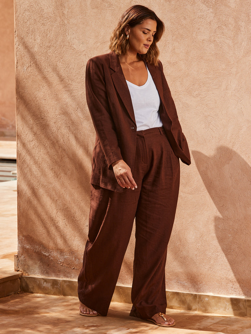 Chocolate Linen Blend Tailored Trouser