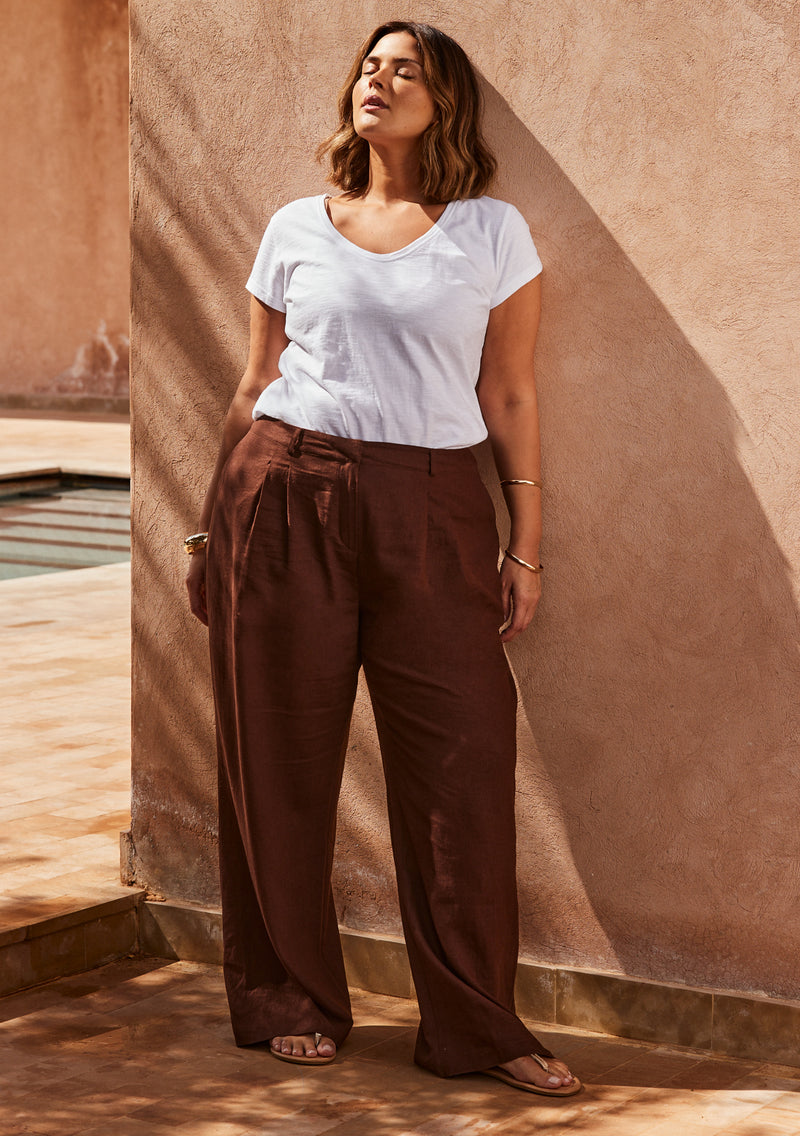 Chocolate Linen Blend Tailored Trouser