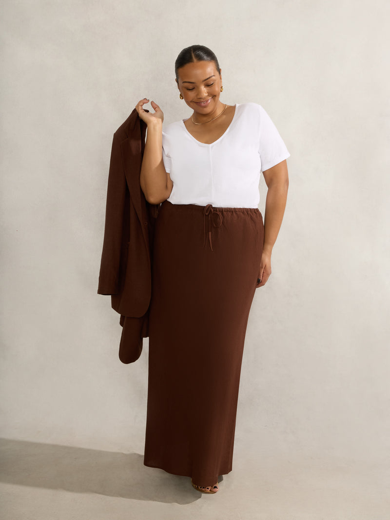 Chocolate Linen Blend Bias Cut Skirt