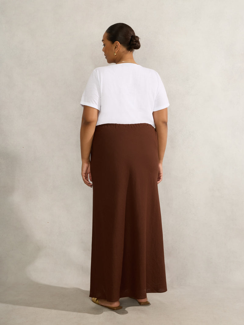Chocolate Linen Blend Bias Cut Skirt
