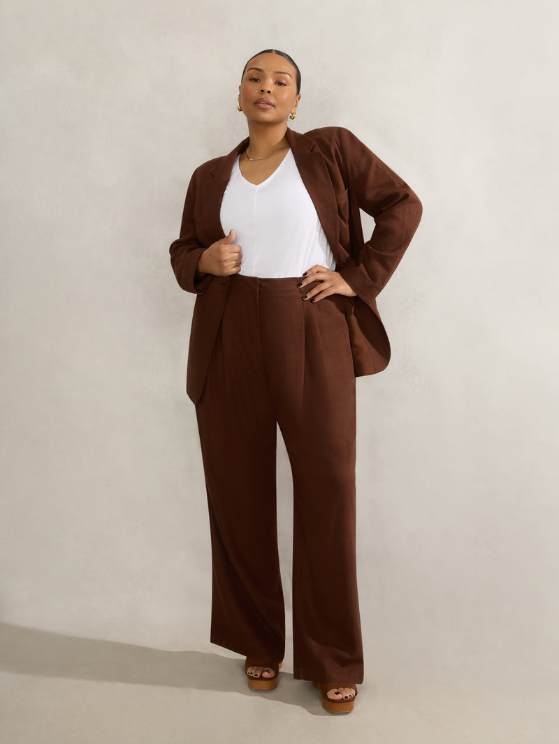 Chocolate Linen Blend Tailored Trouser