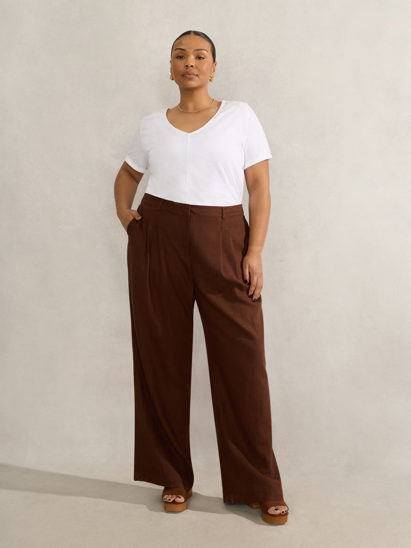 Chocolate Linen Blend Tailored Trouser