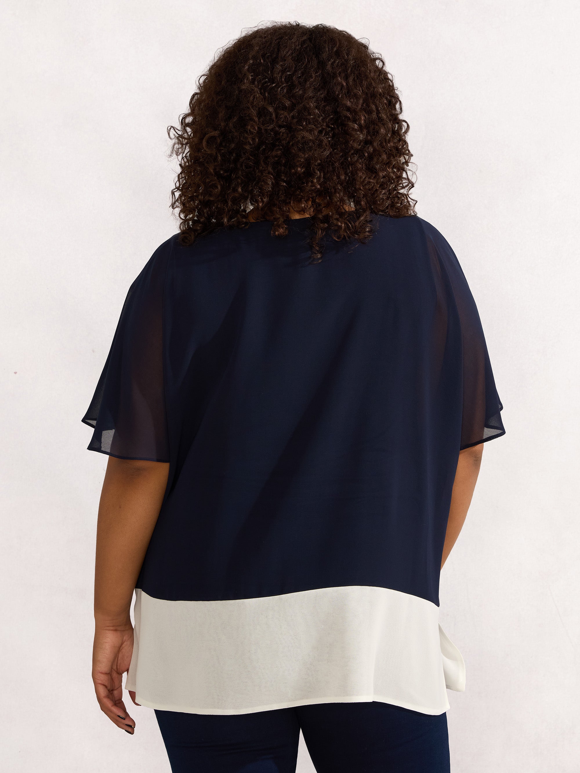 Navy Colour Block Overlay T-shirt