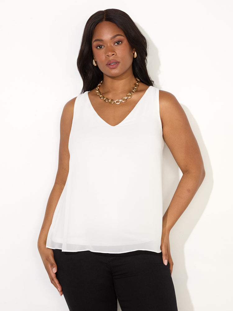 Ivory Chiffon V Neck Swing Vest