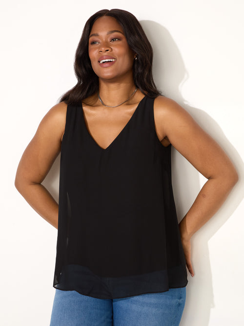 Black Chiffon V Neck Swing Vest