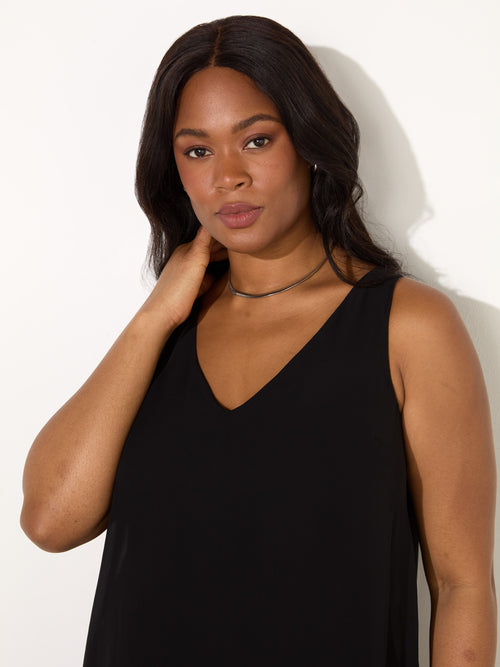 Black Chiffon V Neck Swing Vest