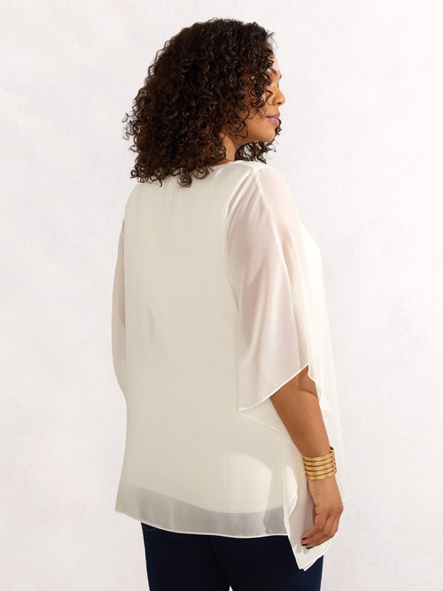 Ivory Chiffon V Neck Overlay Top