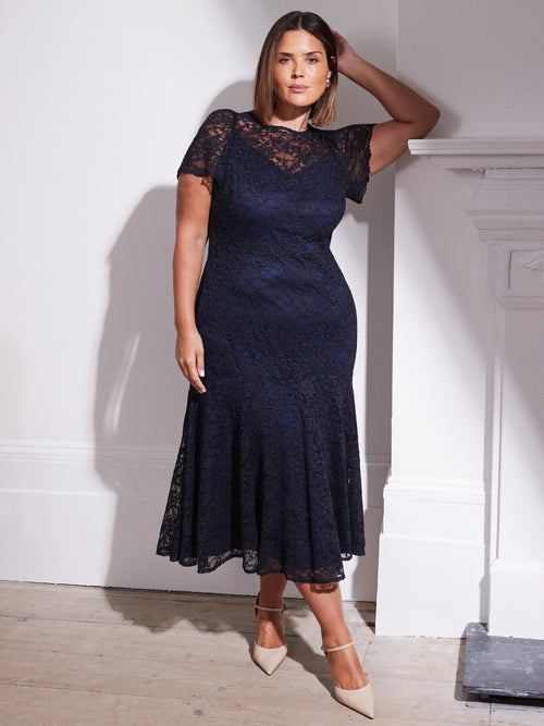 Navy Lace Midaxi Dress - Main Image