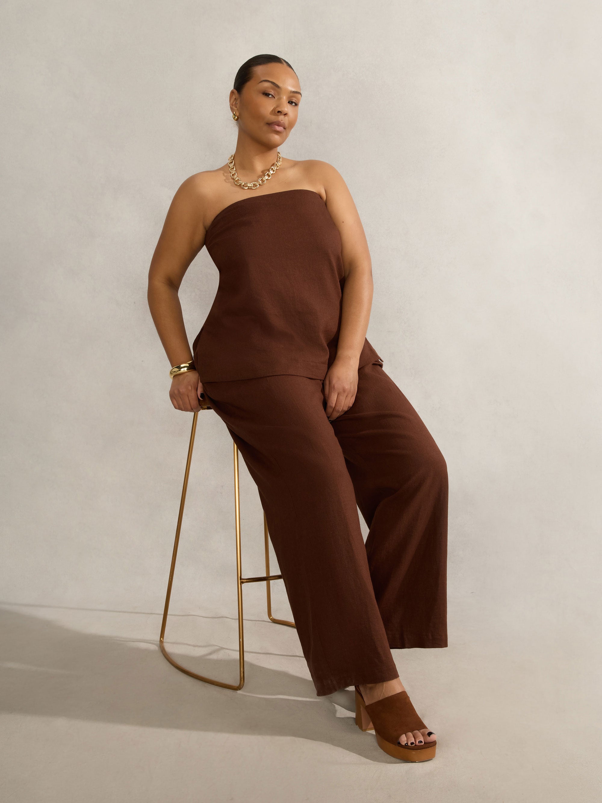 Chocolate Linen Blend Bandeau Top