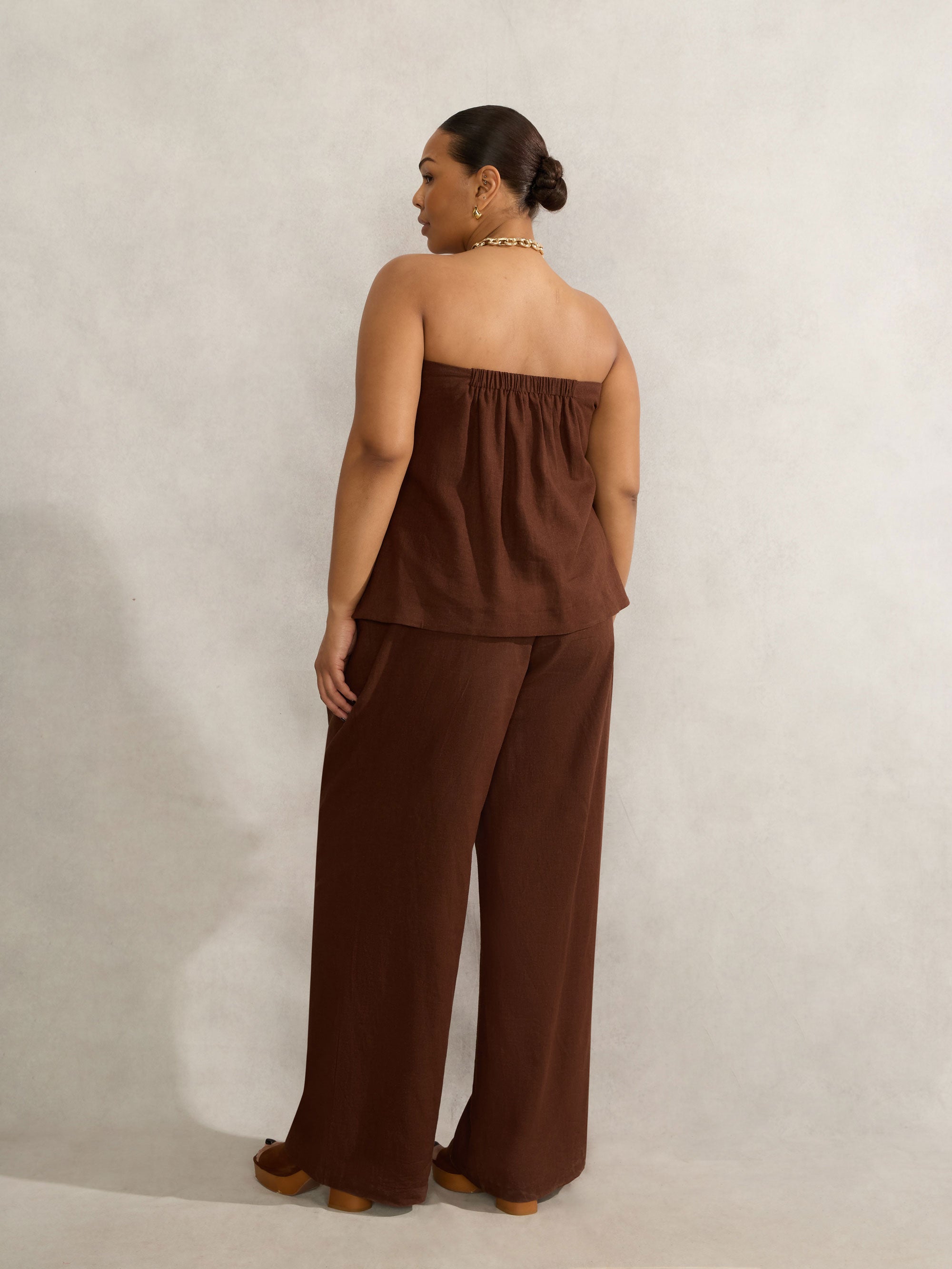 Chocolate Linen Blend Bandeau Top