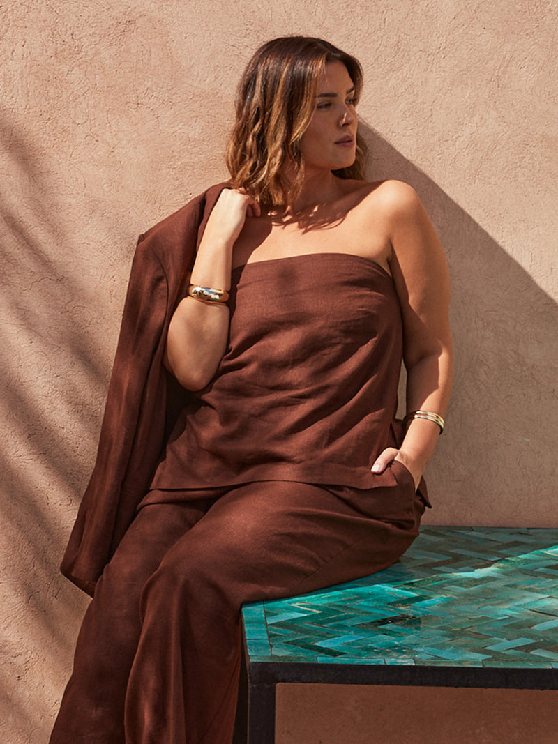 Chocolate Linen Blend Bandeau Top
