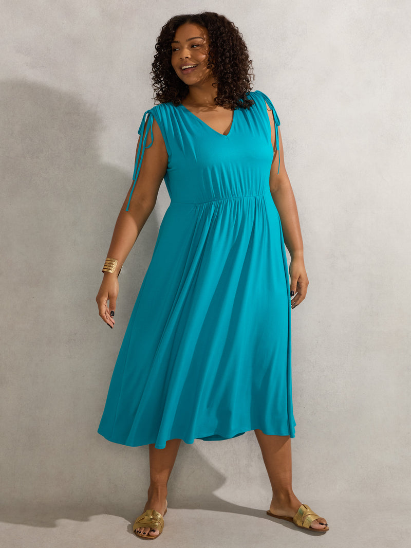 Blue Drawstring Midi Dress