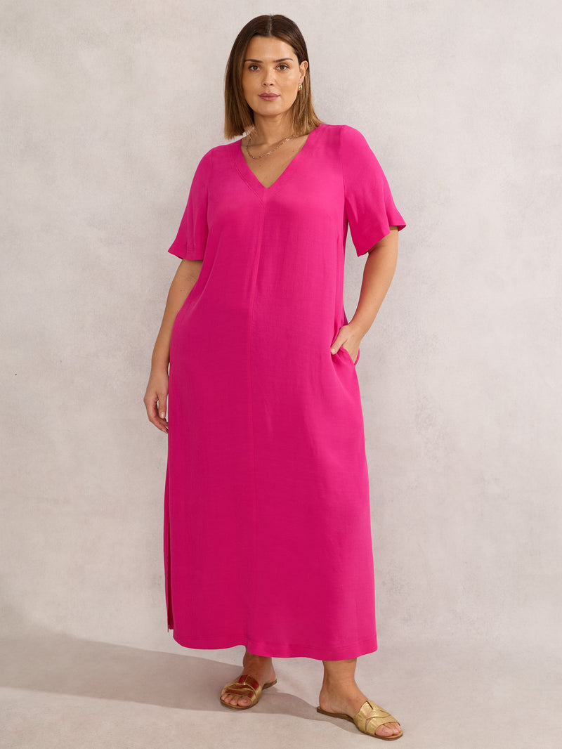 Raspberry V Neck Maxi Dress