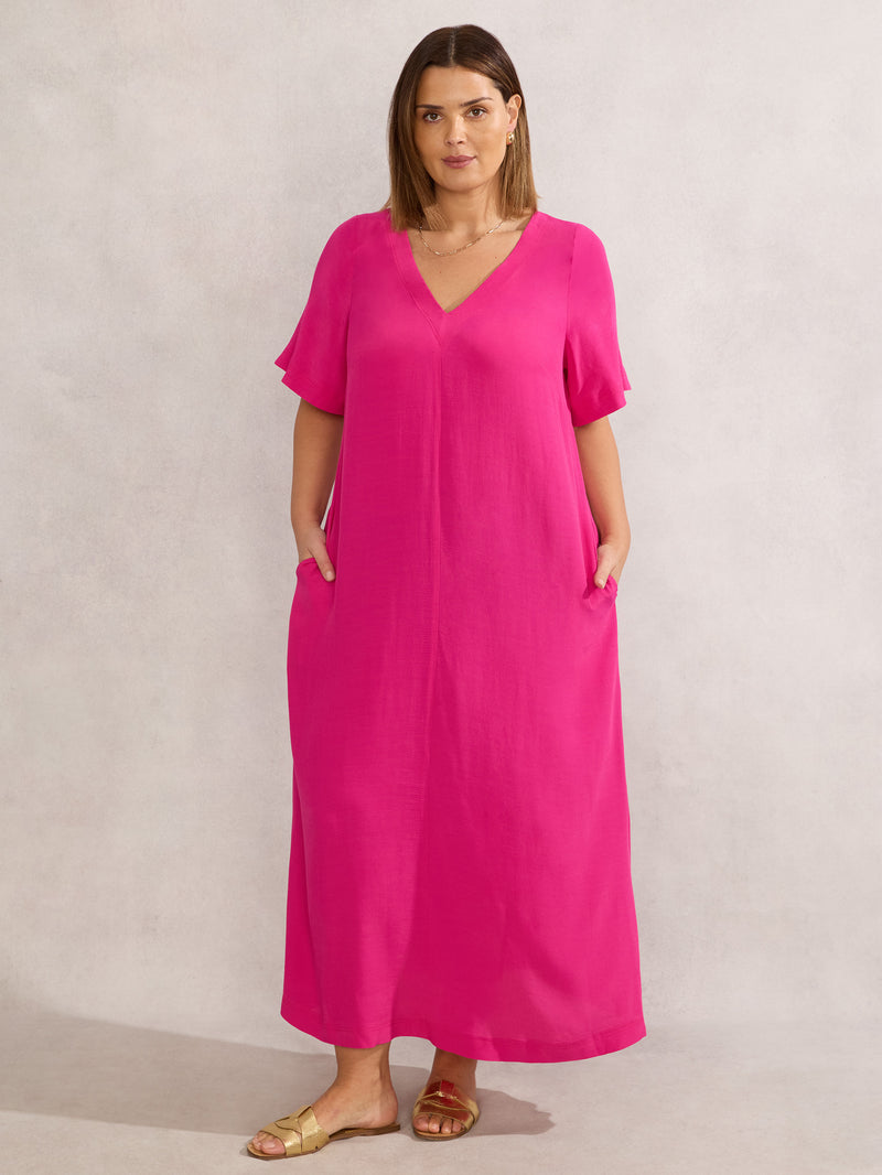Raspberry V Neck Maxi Dress