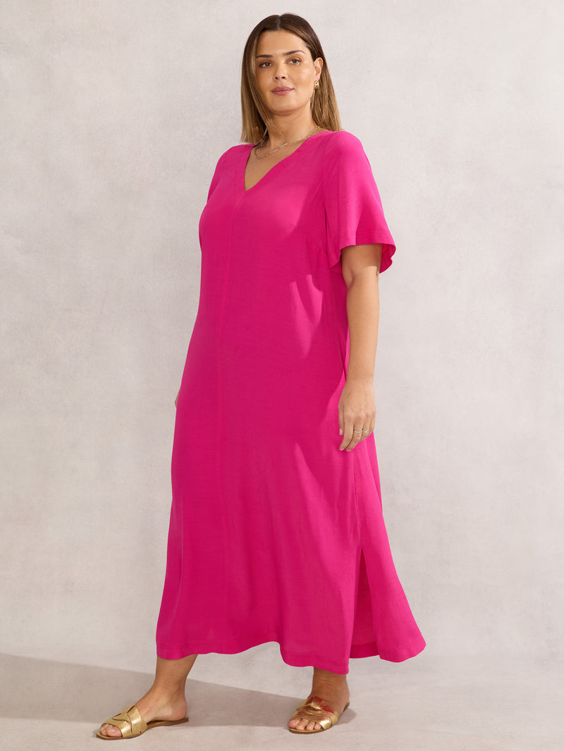 Raspberry V Neck Maxi Dress