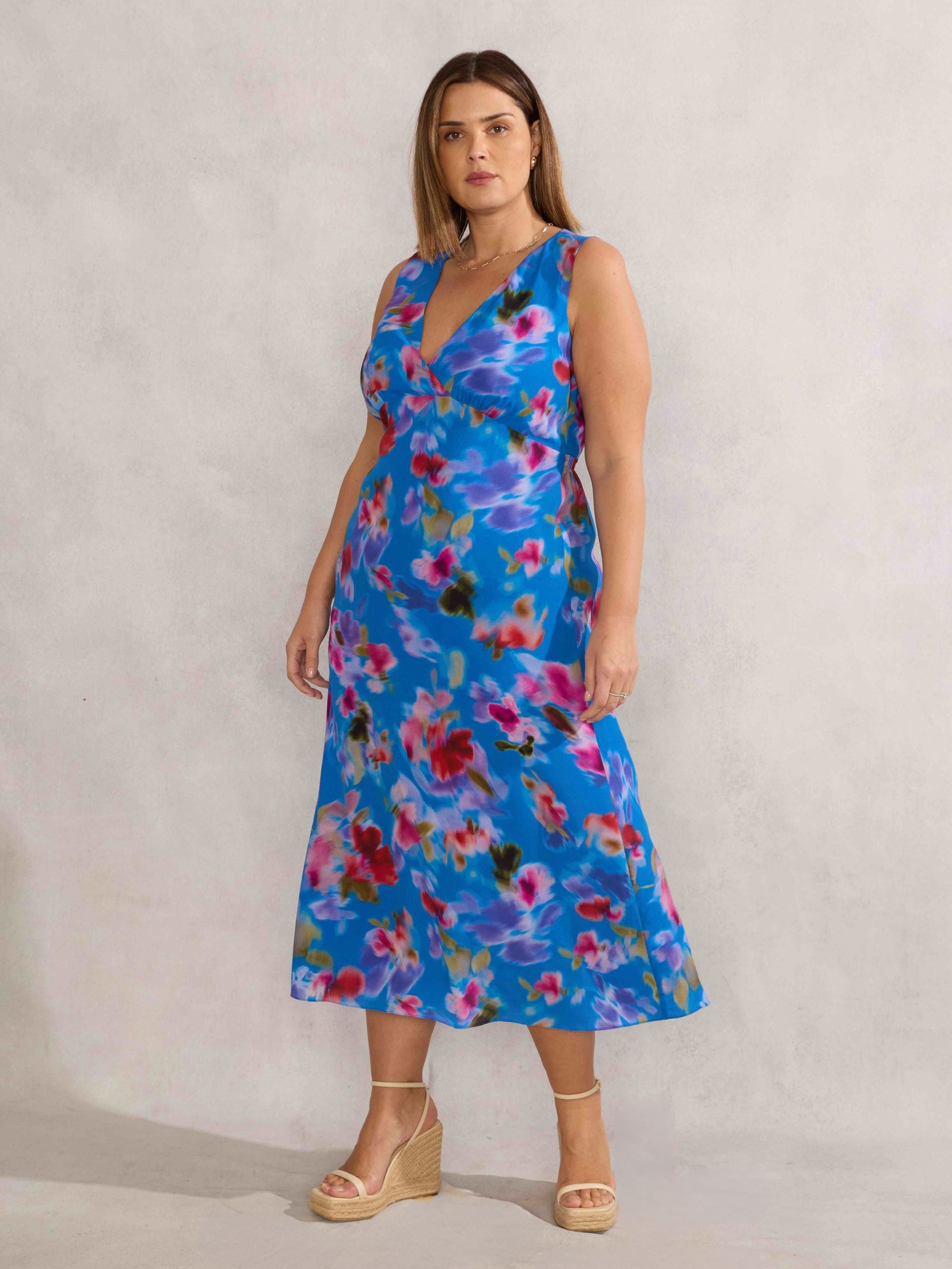 Blue Floral Midi Dress