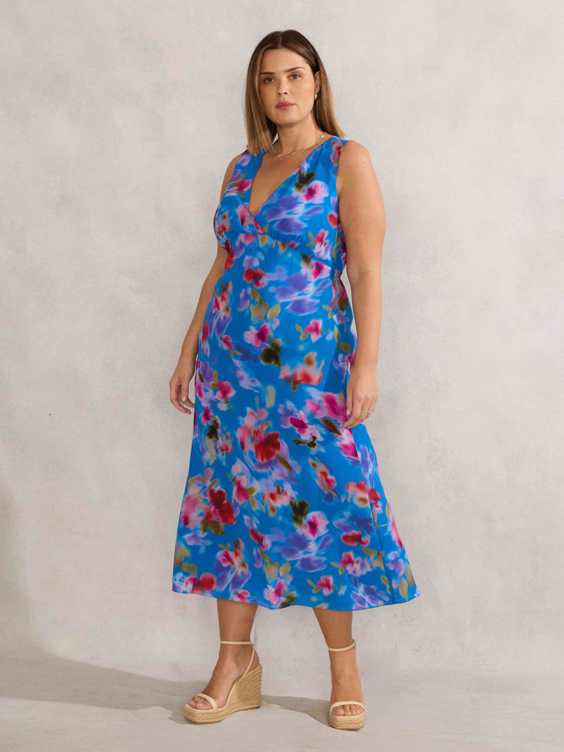 Blue Floral Midi Dress