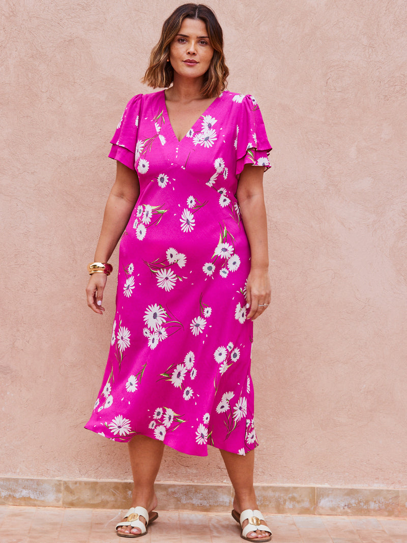 Raspberry Flutter Sleeve Dress