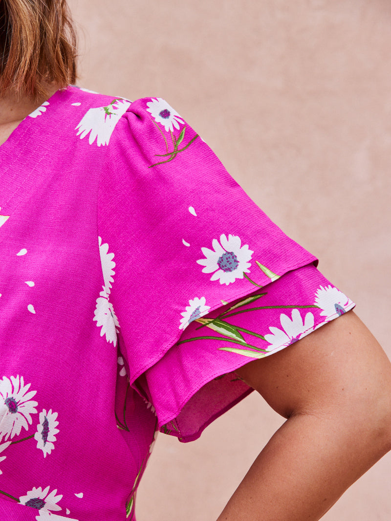 Raspberry Flutter Sleeve Dress