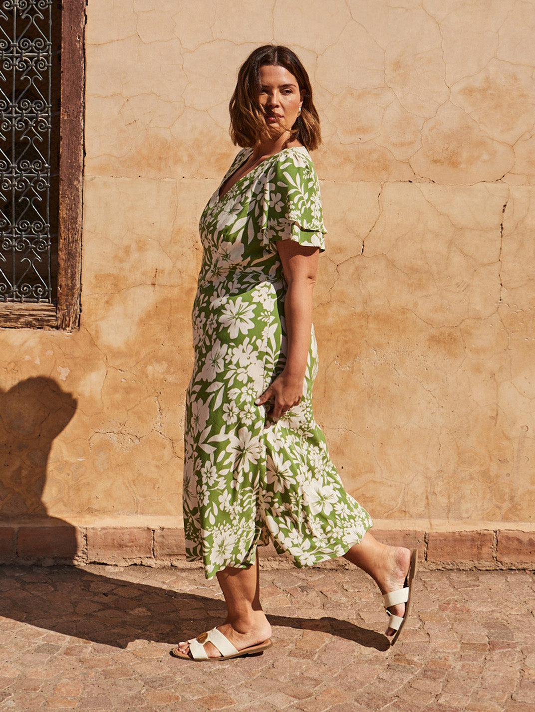 Green Floral Flutter Sleeve Dress Green Floral Flutter Sleeve Dress