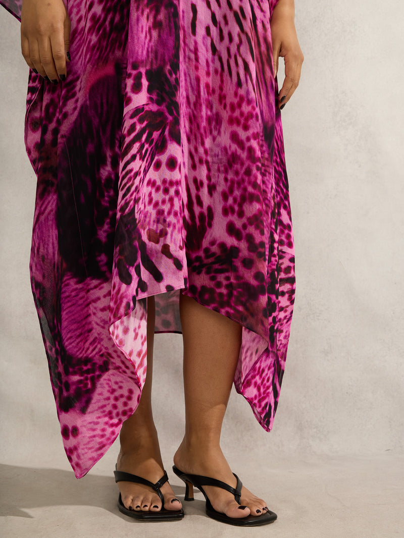 Pink Animal Print Kaftan Dress