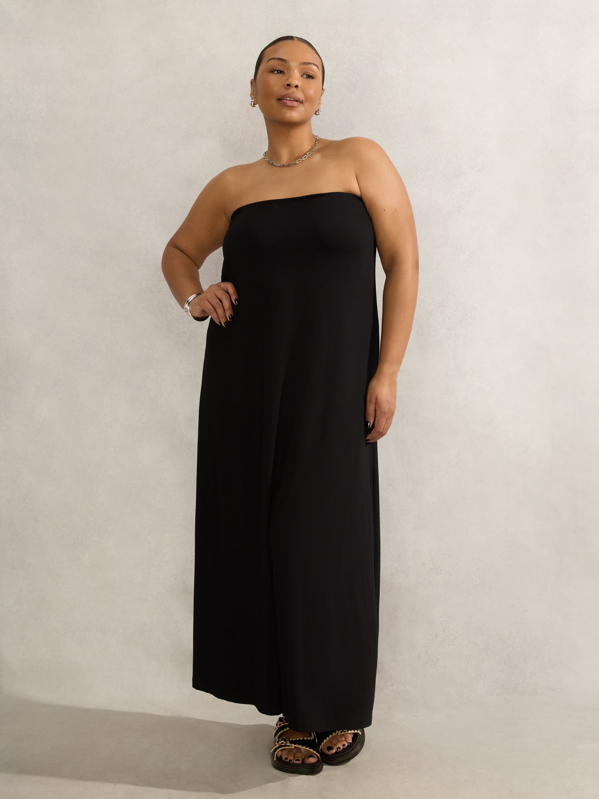 Black Bandeau Jersey Maxi Dress
