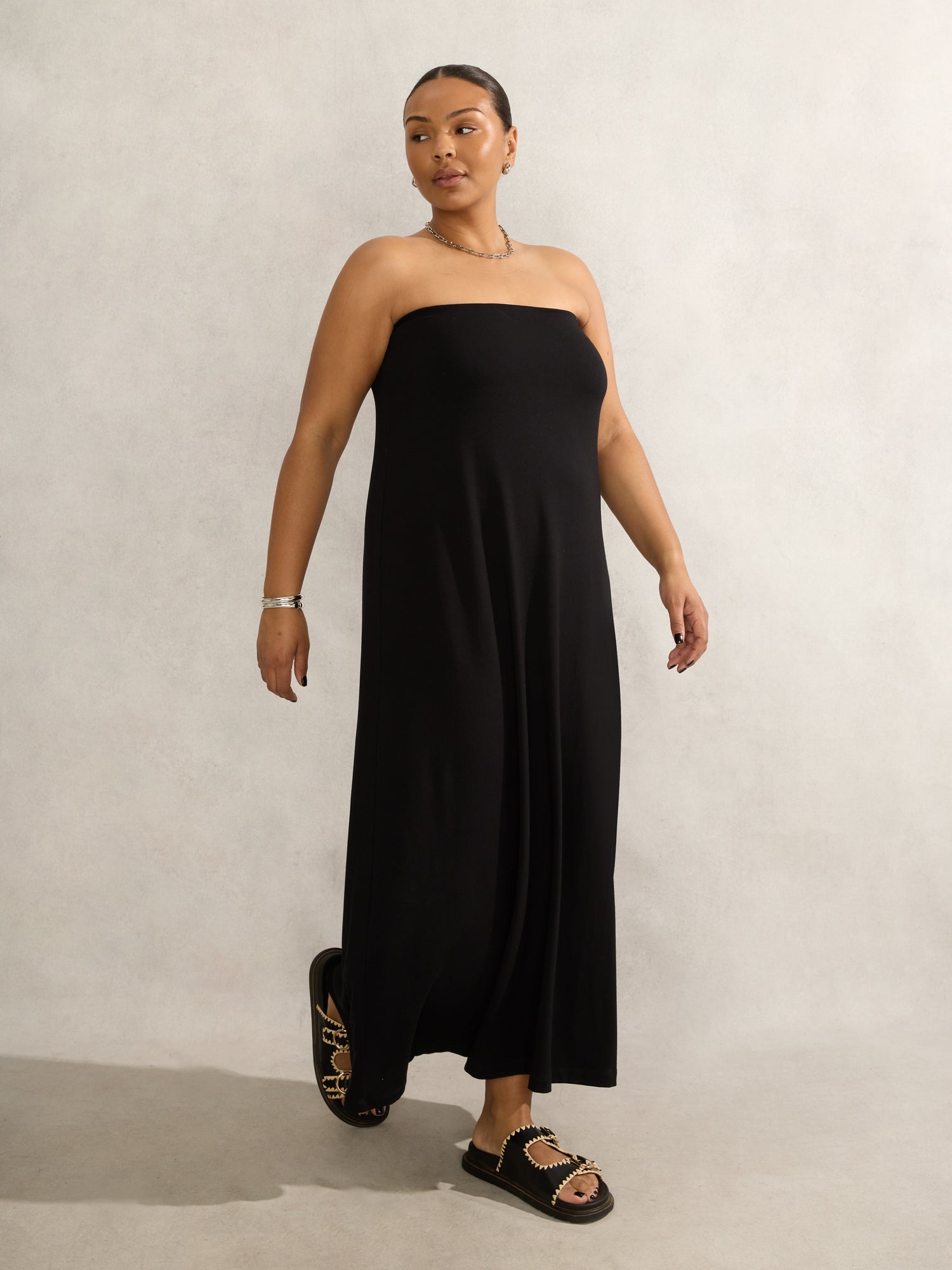 Black Bandeau Jersey Maxi Dress