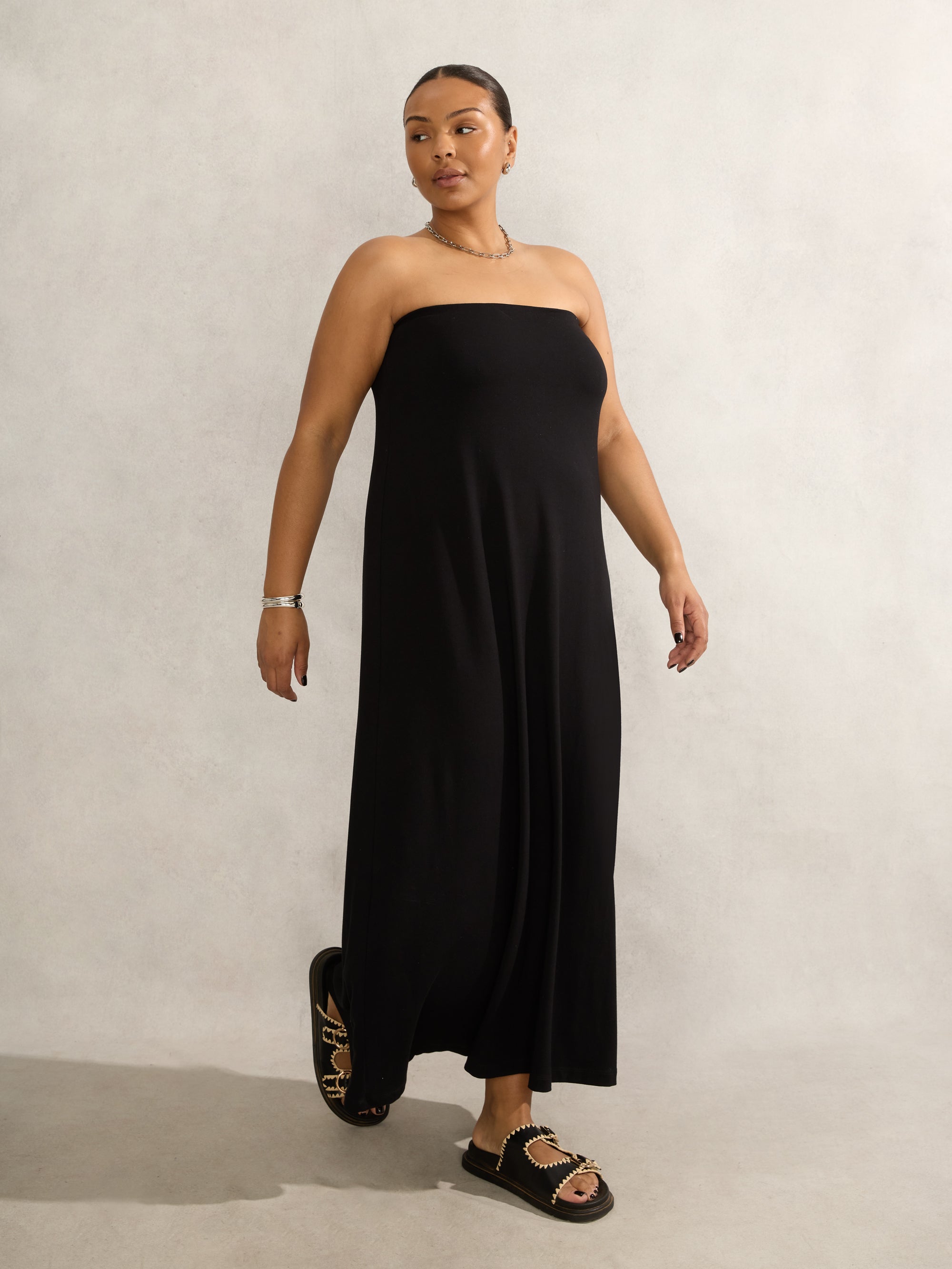 Black Bandeau Jersey Maxi Dress