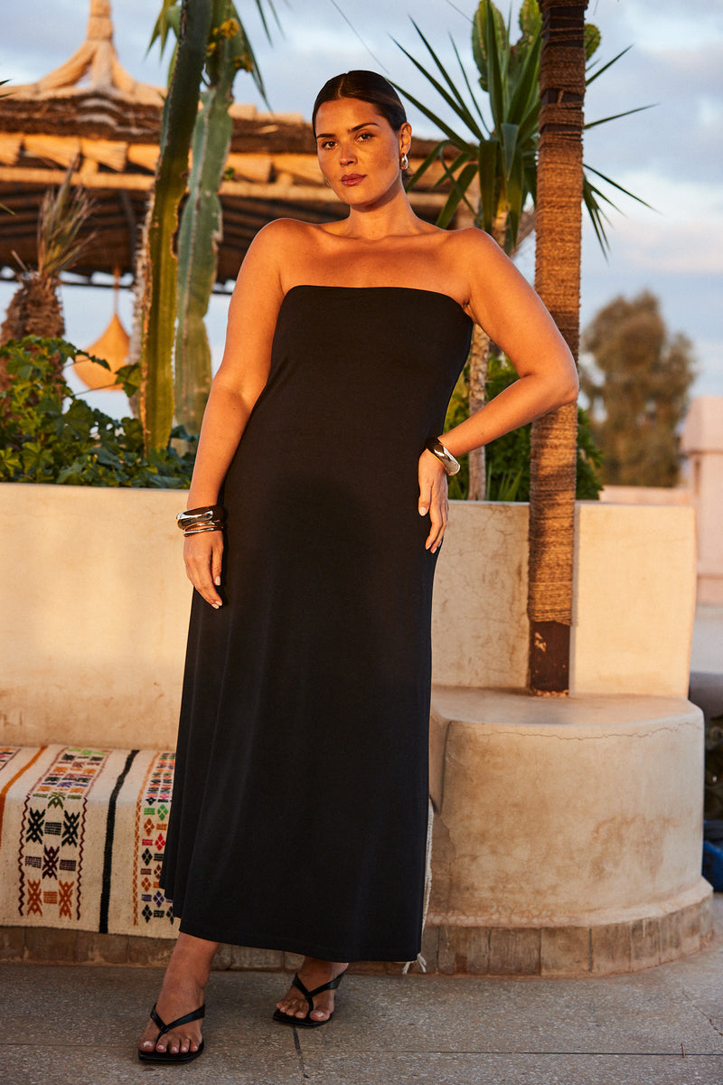 Black Bandeau Jersey Maxi Dress