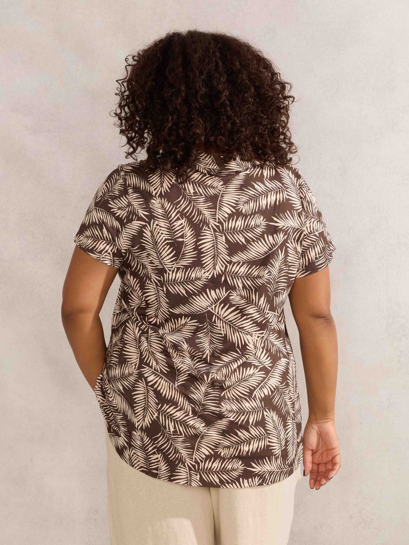 Chocolate Leaf Print Pleat Front Top