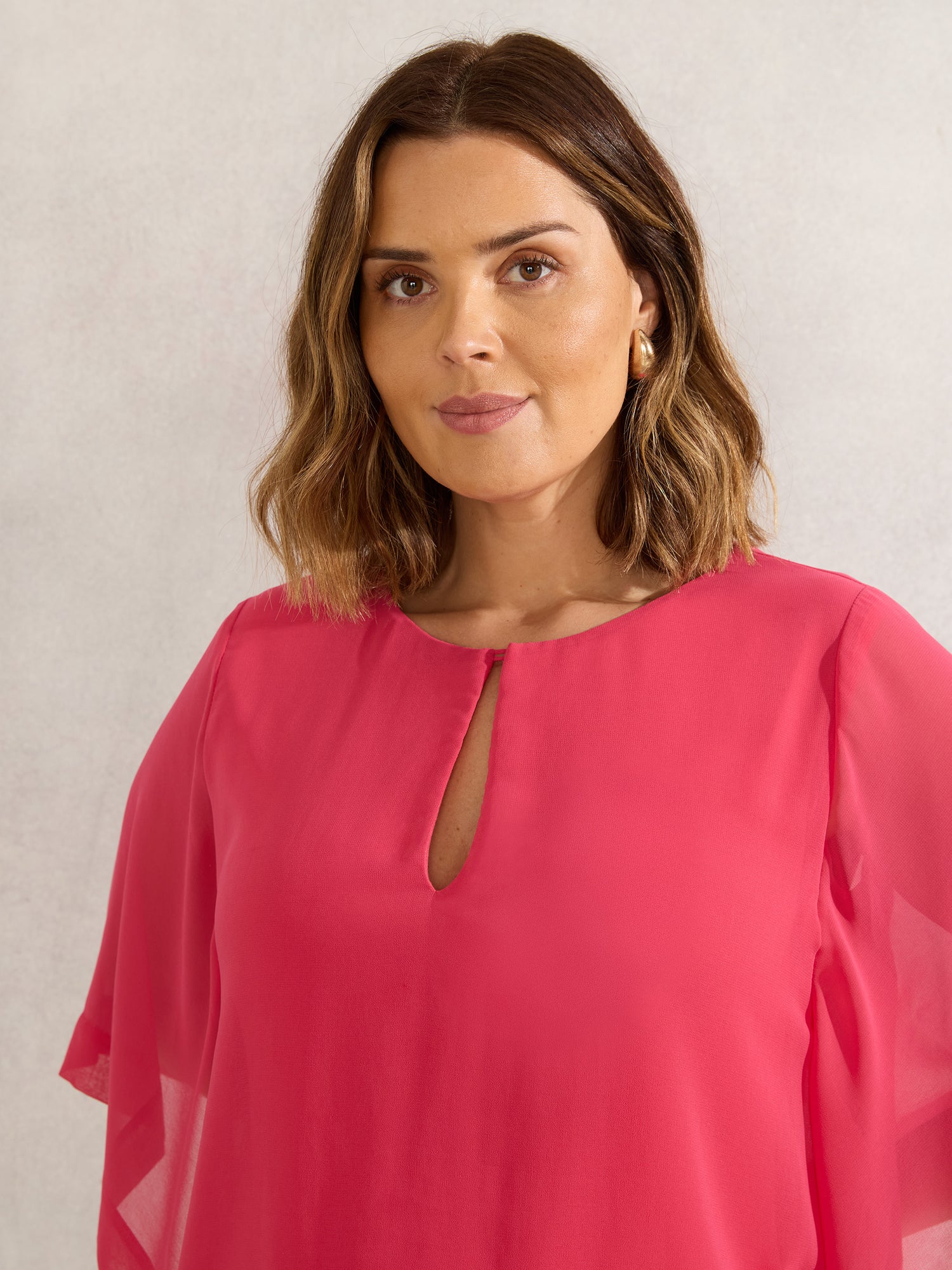 Coral Keyhole Overlay Blouse