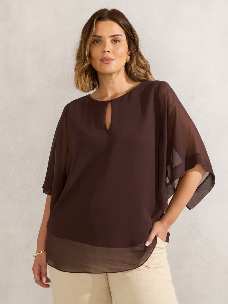 Chocolate Keyhole Overlay Blouse