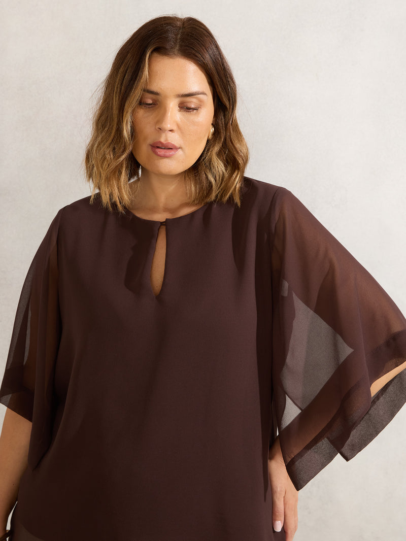 Chocolate Keyhole Overlay Blouse