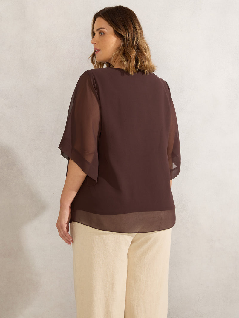 Chocolate Keyhole Overlay Blouse