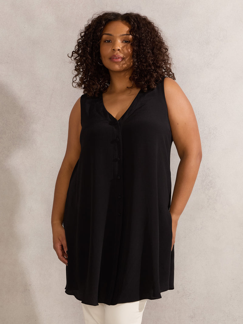 Petite Black Button Front Tunic