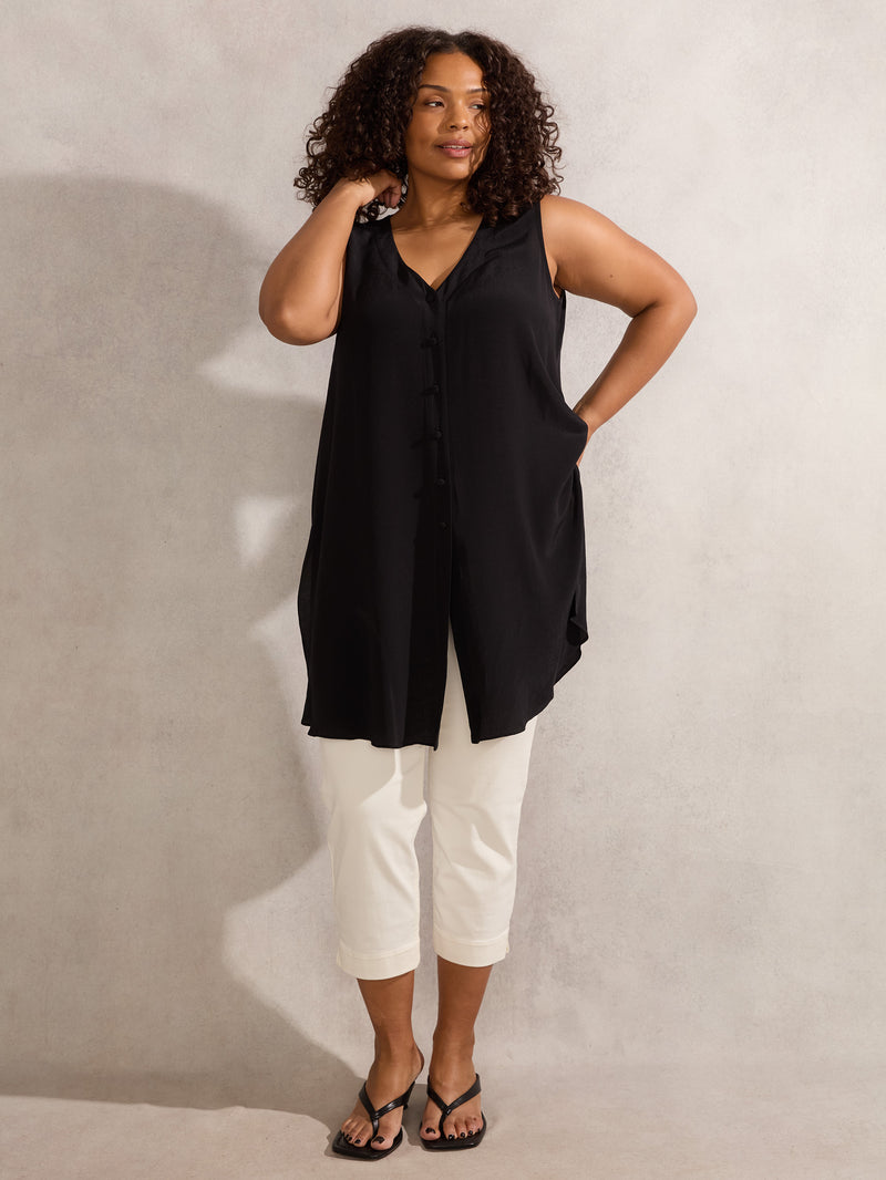Petite Black Button Front Tunic
