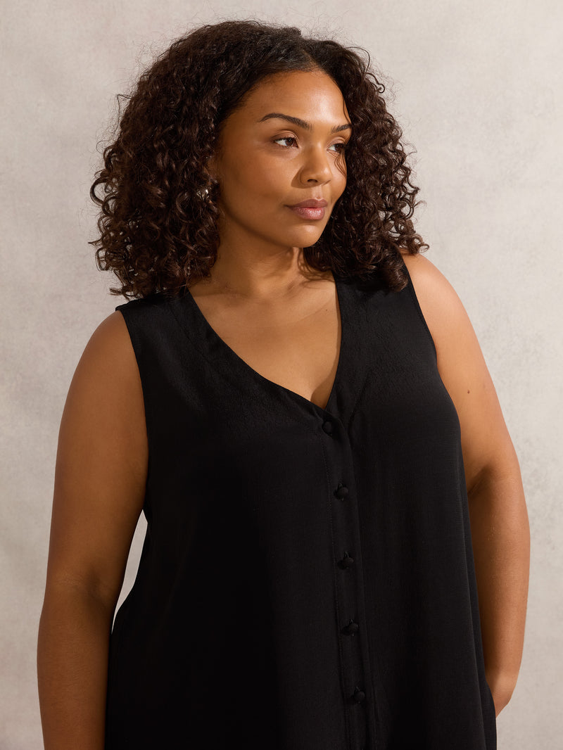 Petite Black Button Front Tunic
