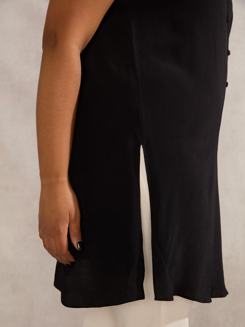 Petite Black Button Front Tunic
