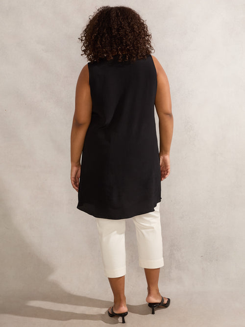 Black Button Up Split Front Tunic