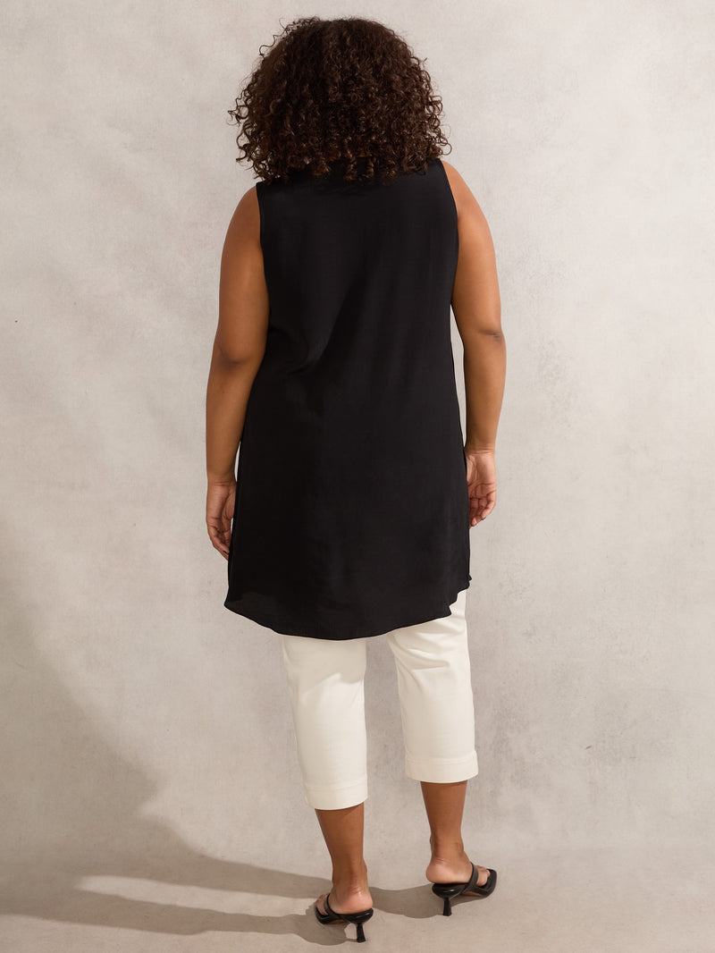 Petite Black Button Front Tunic
