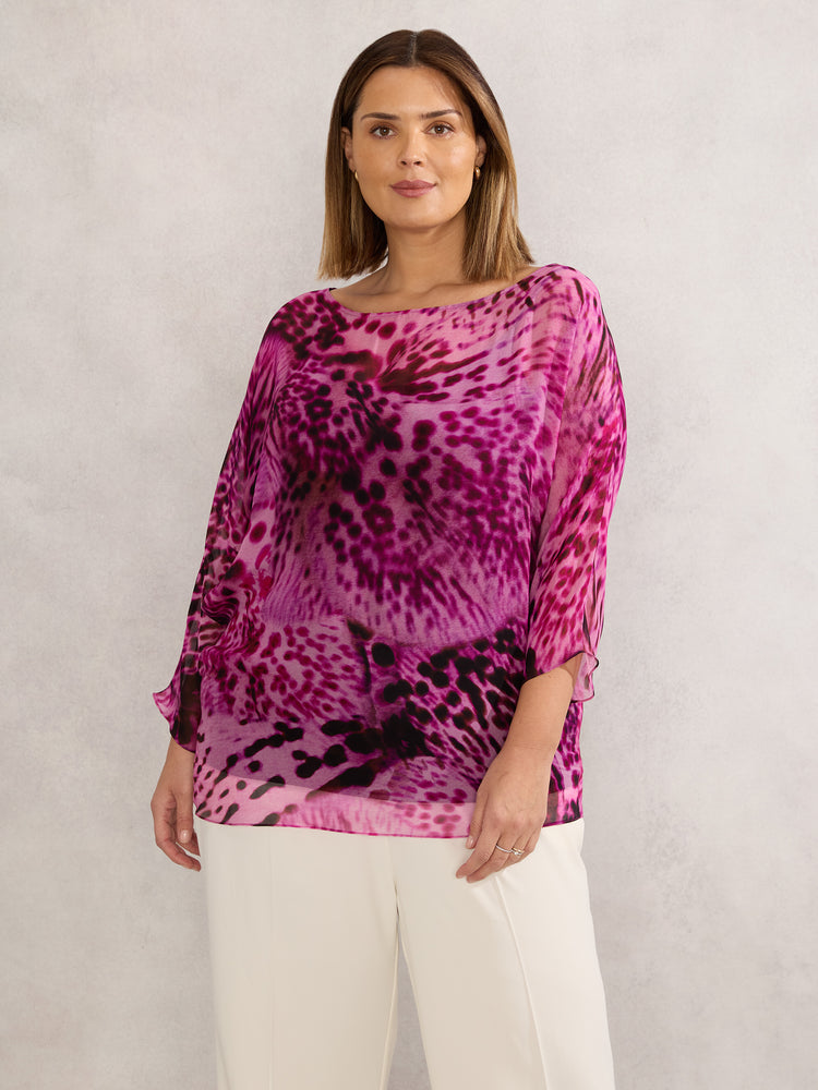 Pink Animal Chiffon Print Blouse