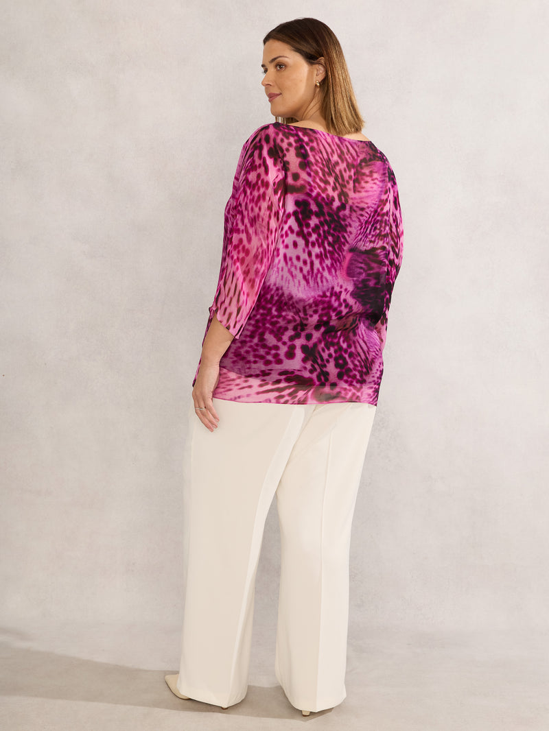 Pink Animal Chiffon Print Blouse
