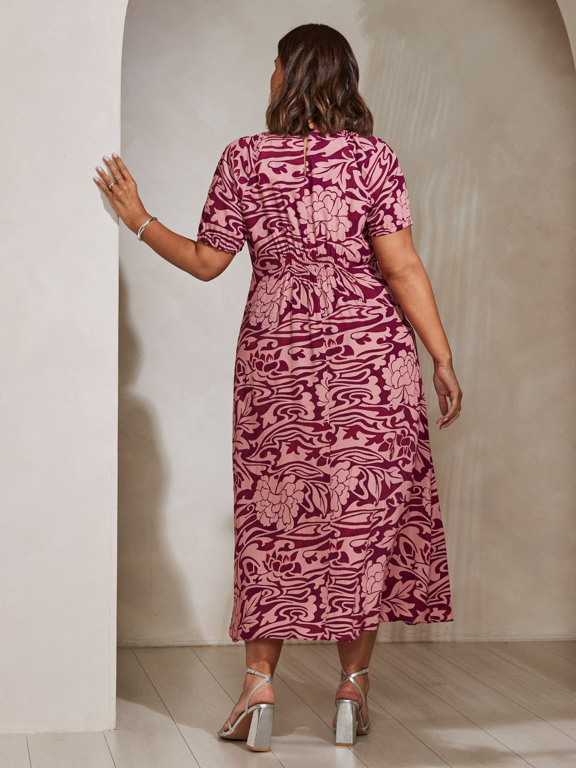 Pink Floral Short Sleeve Dress