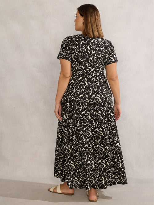 Mono Print Short Sleeve Maxi Wrap Dress